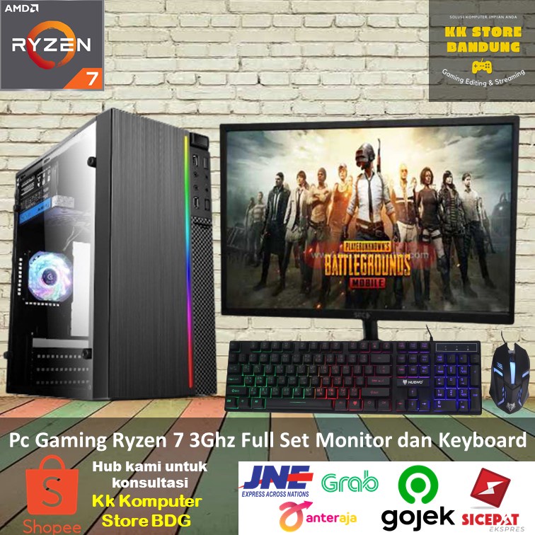 Pc Gaming Amd Ryzen 7 3.0Ghz Ram16GB Fullset Monitor Komputer Rakitan Streaming