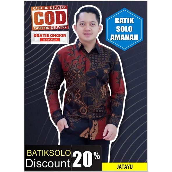 BATIKSOLOAMANAH JATAYU BATIK INDONESIA KEMEJA BATIK PRIA SOLO LENGAN PANJANG PENDEKLAPIS FURING ATAS
