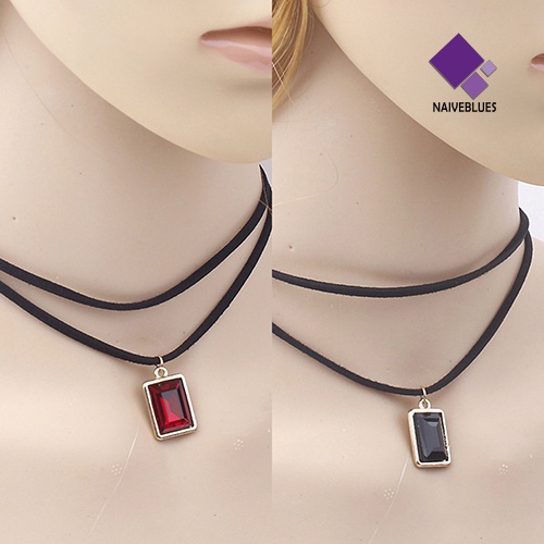 Kalung Choker Rantai Pendek Berlian Imitasi Bentuk Persegi Gaya Vintage Untuk Wanita