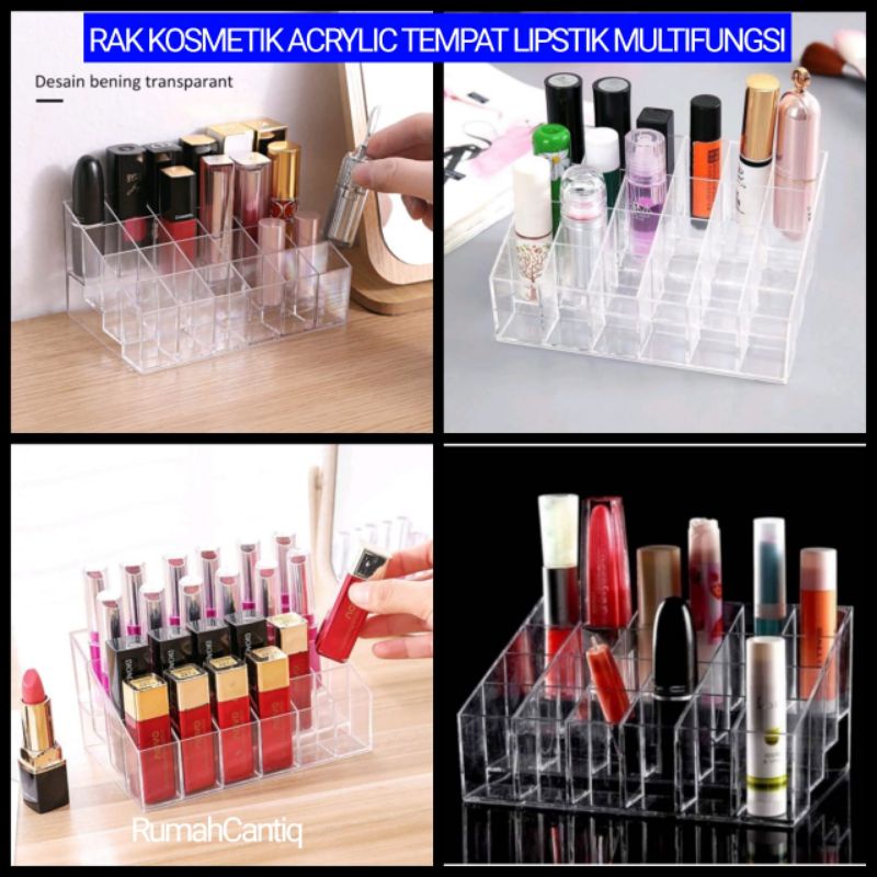 RAK KOSMETIK LIPSTIK KUTEK ACRYLIC AKRILIK MULTIFUNGSI 24 SLOT