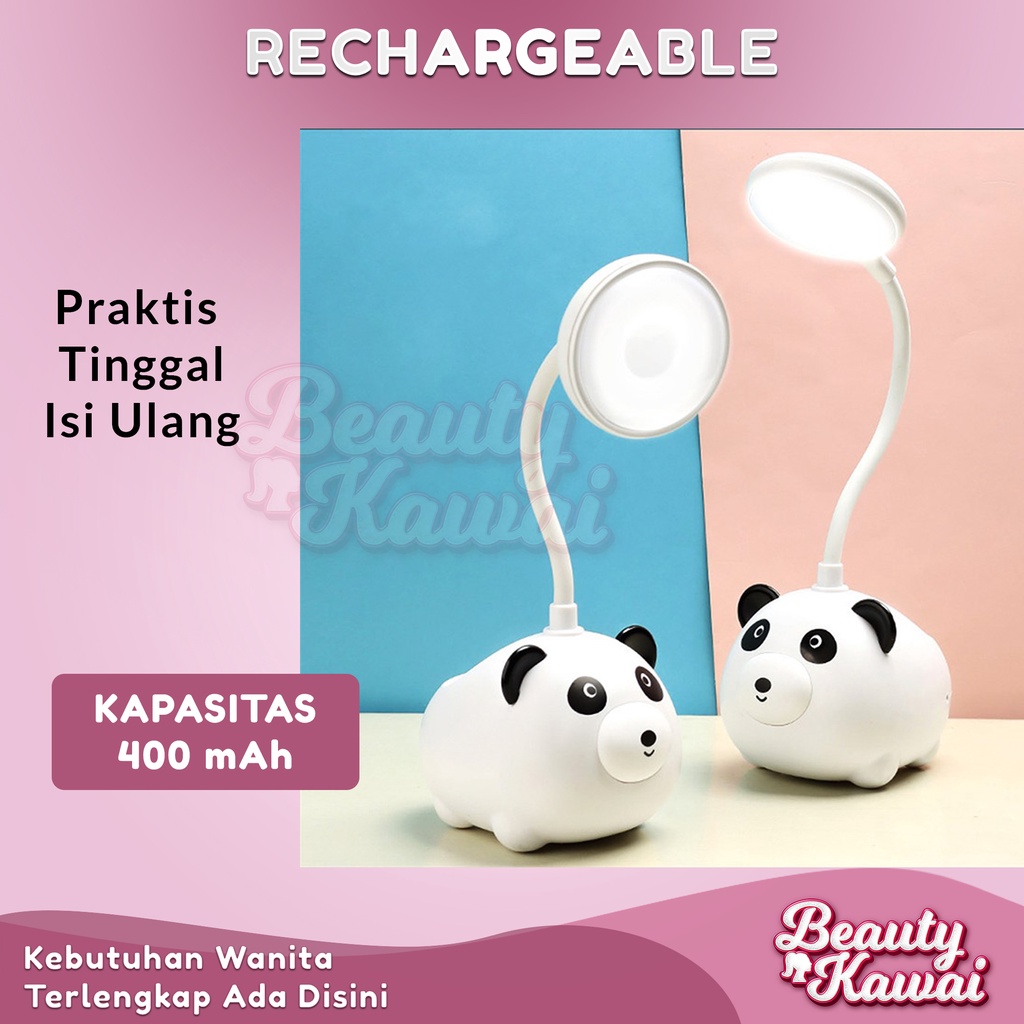 Lampu Belajar LED Meja Fleksibel USB Karakter Panda Rechargeable