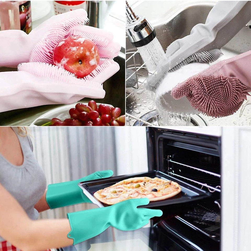 Sarung Tangan Cuci Piring / Mobil  Silikon Serbaguna Gloves Tebel Spons Cuci Piring -SC