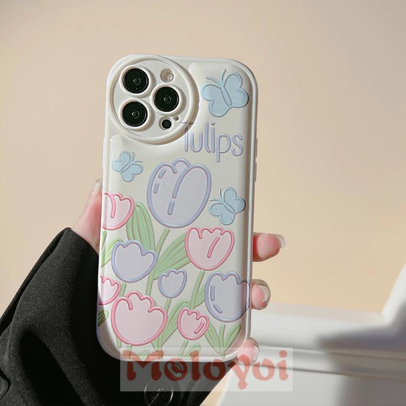 Butterfly Soft Case TPU Motif Bunga Tulip Kupu-Kupu Untuk IPhone 7Plus 8Plus 11 12 13 Pro MAX 6 6s Plus XR X XS MAX 7 8 SE 2020