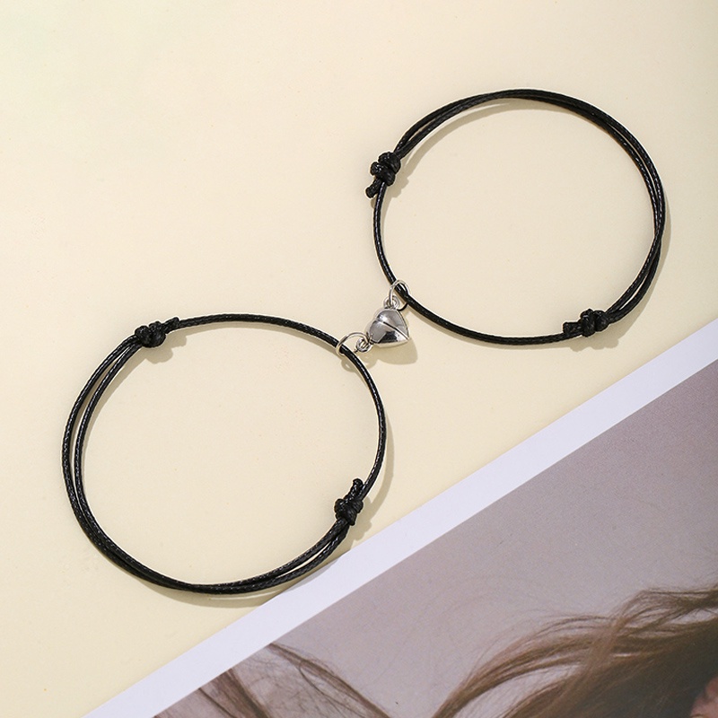 2 Pcs Fashion Magnetik Pasangan Gelang Tali Lilin Unisex Aksesori Hadiah-Won