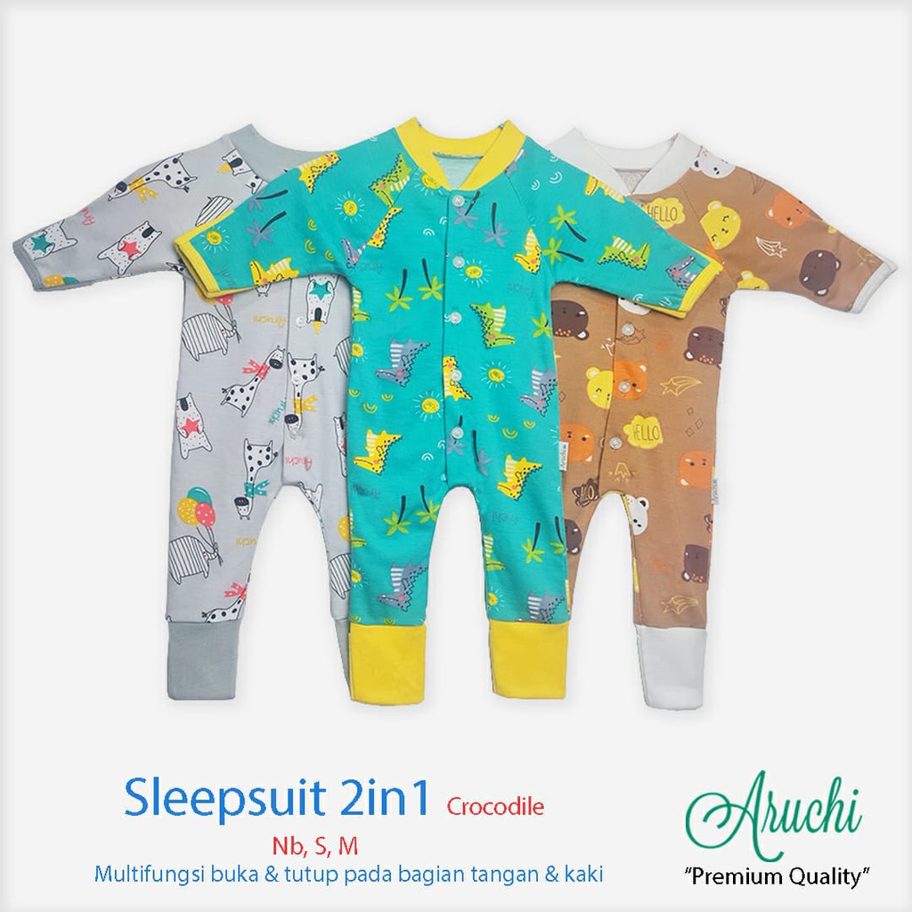 ♥BabyYank♥ ARUCHI SLEEPWEAR SLEEPSUIT PIYAMA BAYI MOTIF GIRAFFE CROCODILE ELEPHANT (HARGA 1PCS)