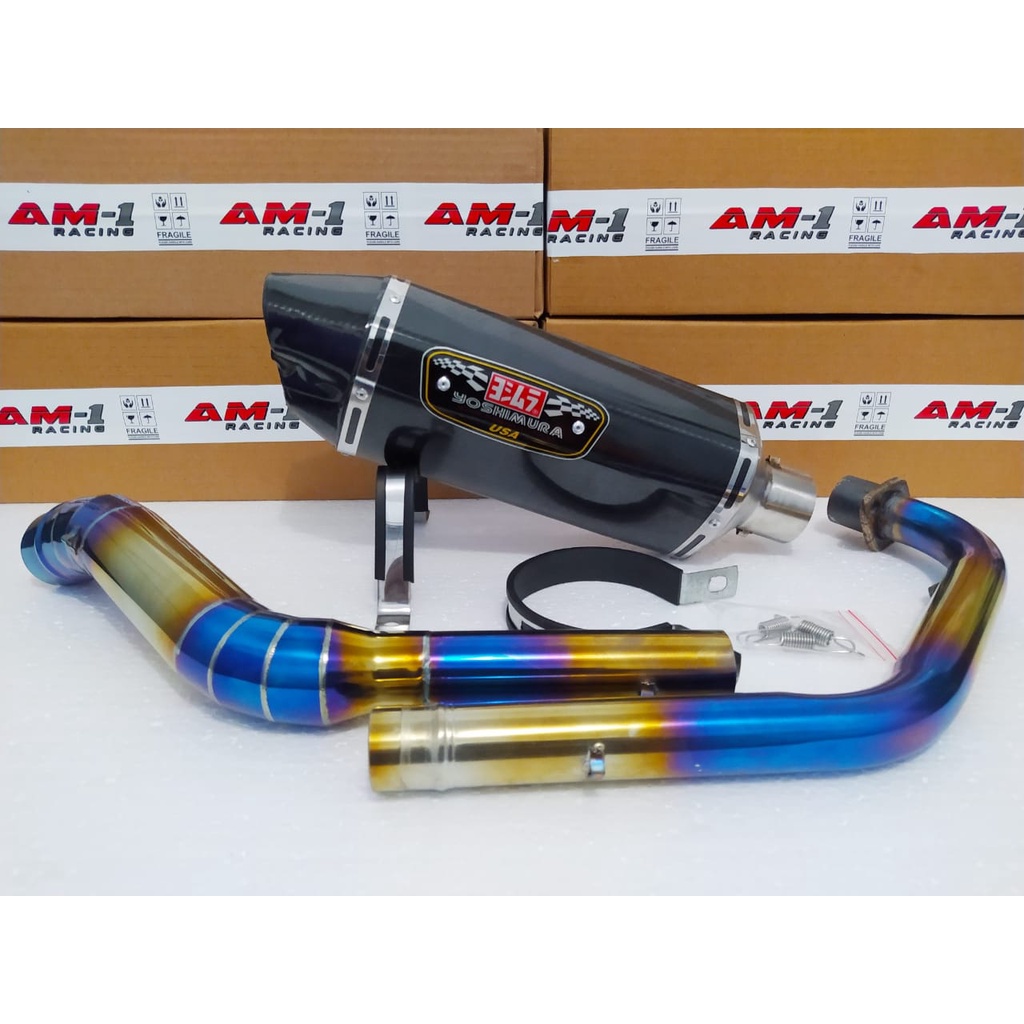 Kenalpot Knalpot Racing Bluemoon Yoshimura R77 Lubang Lobang 2 Dua Carbon All new cbr150r Old cbr 15