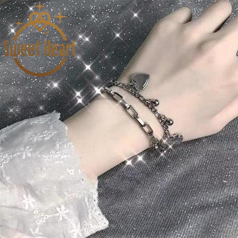 Gelang Double Layer Bentuk Hati Gaya Hip Hop Untuk Unisex