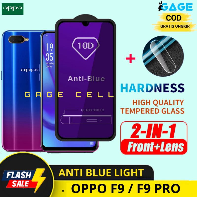 2IN1 TEMPERED GLASS ANTI BLUE LIGHT OPPO F9 F9 PRO - TG ANTIGORES FULL LAYAR KAMERA OPPO F9 F9PRO