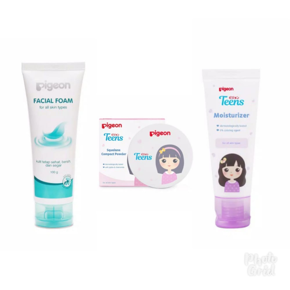 Pigeon Squalane (PINK)(Facial Wash 100ml+Moisturizer20ML+Bedak Teens Pink)