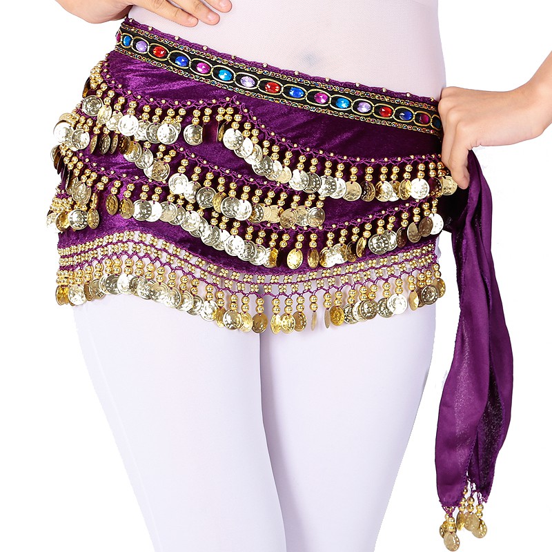 BELLY DANCE BELT HIP SCARF SELENDANG TARI PERUT BELUDRU COIN KOIN GOLD SILVER TRIBAL BELT RHINESTONE