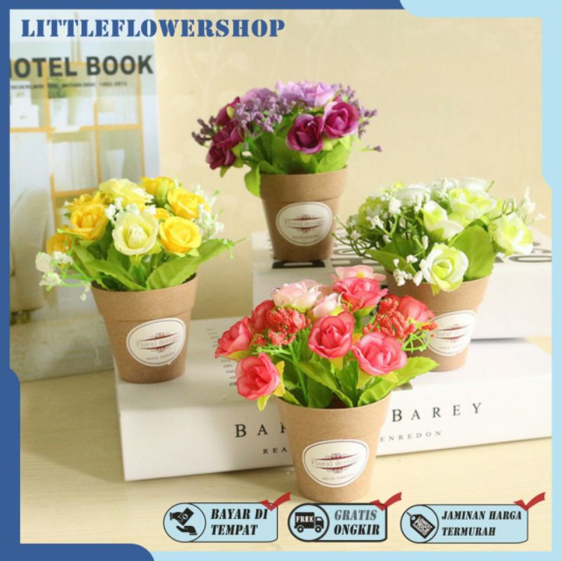 BUNGA PAJANGAN BUNGA MINI SET POT GELAS BUNGA PLASTIK HIAS BUNGA GELAS IMPORT BP8823-1