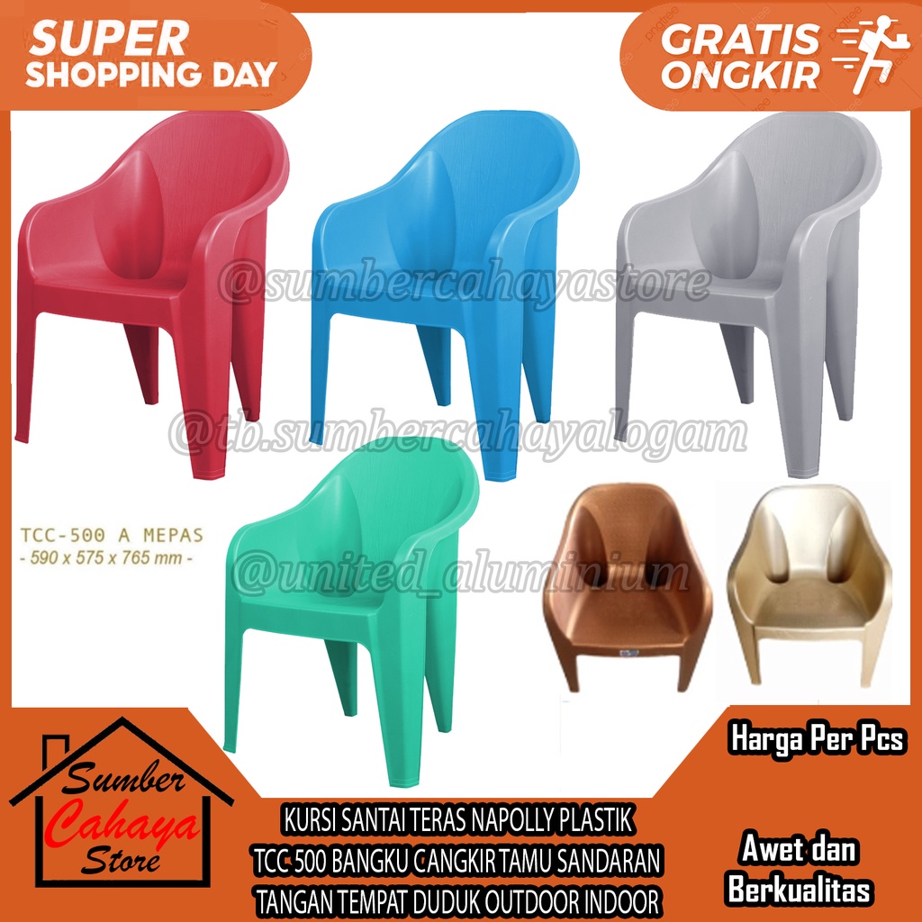 Napolly Tcc 500 Kursi Santai Teras Plastik Sandaran Tangan Bangku Seliri Taman Cangkir Mangkok Tamu 