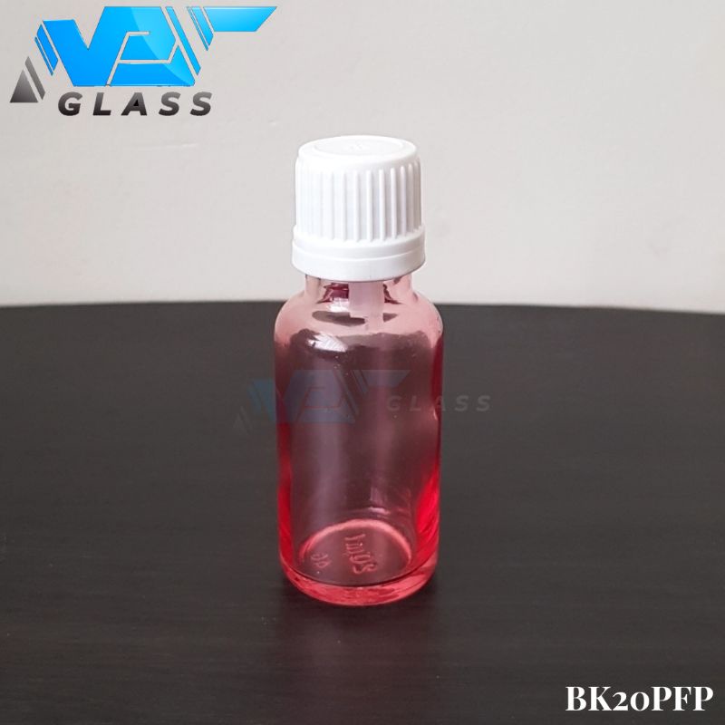 botol kaca 20ml tebal pink clear tutup filler putih