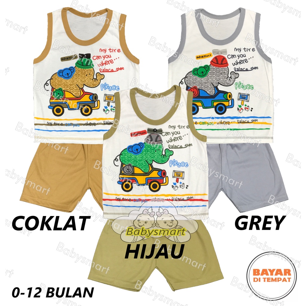 Babysmart - Setelan Kaos Oblong Bayi / Anak KUTUNG PUTIH Motif GAJAH MAKAYLA umur 3 - 18 bulan