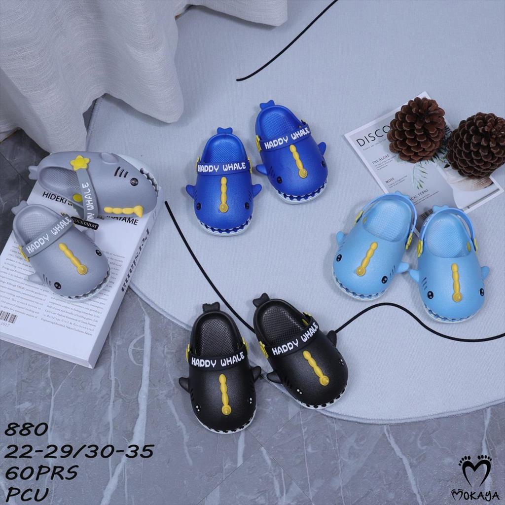 Sandal Slop Let Jelly Anak Cowok Happy Whale Keren Lucu Best Seller Kekinian Import Mokaya / Size 30-35 (880)