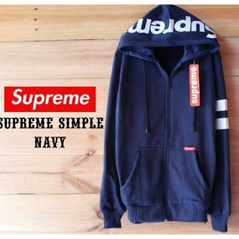 JAKET SWEATER DISTRO SUPREME SIMPLE ZIPPER KEREN /  BIRU NAVY / HITAM