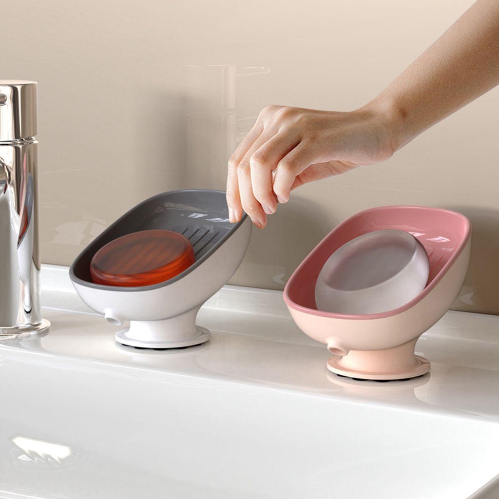 [Elegan] Sabun Cuci Piring Kamar Mandi Toilet Suction Cup Free Standing Shower Self-draining Soap Box