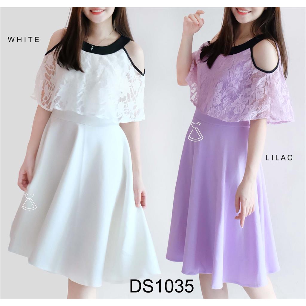 DS1035 - DRESS PESTA BRUKAT LACE SCUBA DRESS FLARE WANITA IMPORT MURAH NATAL