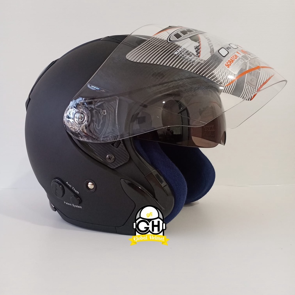 HELM INK METRO SOLID BLACK DOFF DOUBLE VISOR INK HALF FACE HITAM DOP INK POLOS INK HALFFACE