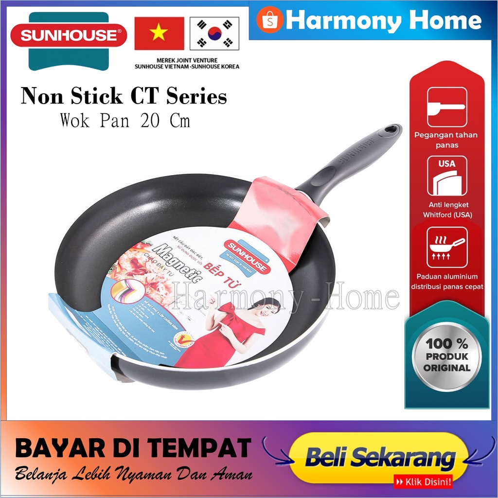Frypan Sunhouse CT20 Plain Frypan Anti Lengket Hitam 20 cm 1 Pcs || Dapur || Peralatan Masak