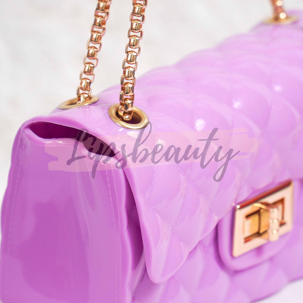 Tas Wanita Size 22 Cm Jelly Glossy  Rantai Emas