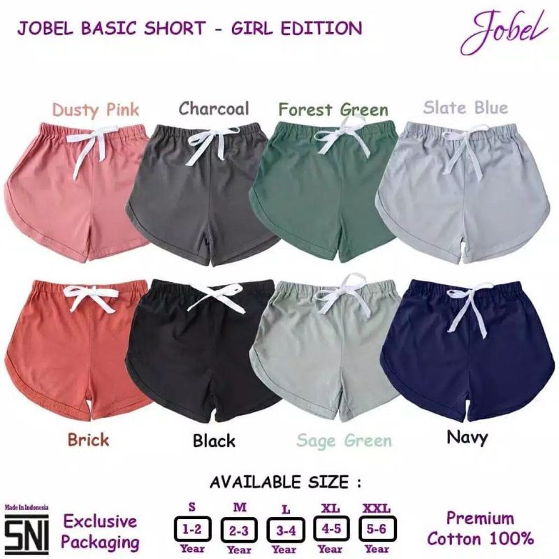 Jobel Basic Short Girl Celana Pendek Anak Perempuan Polos 1 2 3 4 5 tahun