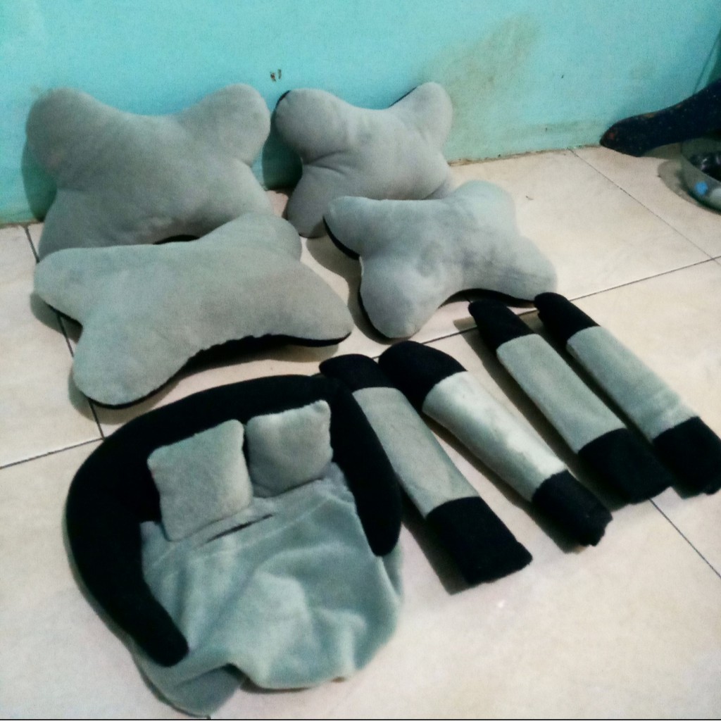 Bantal Mobil ABU-ABU POLOS Bantal Isi 4 Sandaran Leher Kepala Abu-Abu Polos