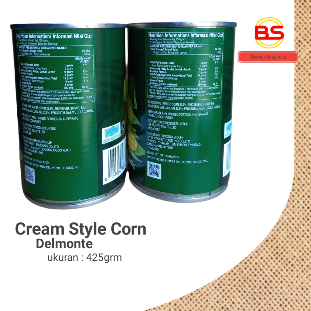 Delmonte Jagung Kaleng / Cream Style Corn - HALAL (KALENG) 425gr