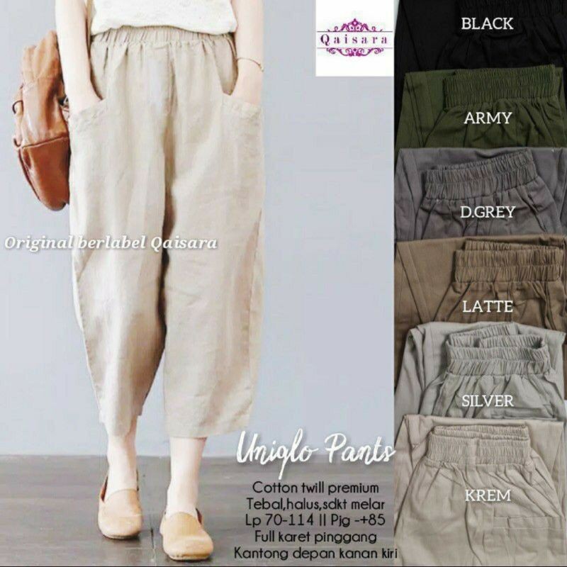 QAISARA Uniqlo Pants Celana Jumbo Bahan Katun Twill HQ Melar
