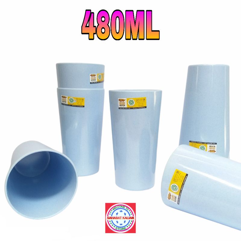 (6 Gelas) Gelas Melamin Golden Dragon B0402 Biru Muda Stone 480ml
