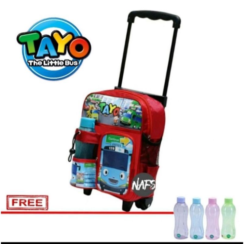 Troli Anak Sd Karakter TAYO,Tas Dorong Anak Laki Laki Sd Free botol