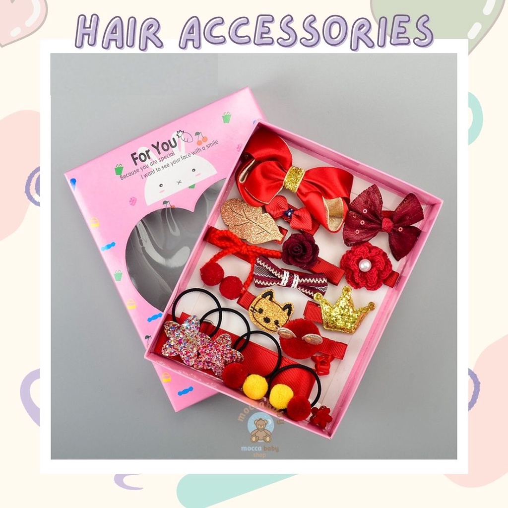 MBSS - JEPIT FOR YOU Ikat Rambut Karet Pita Anak 18 in 1 Jepit Rambut Anak | Aksesoris Rambut Hair Clip Import