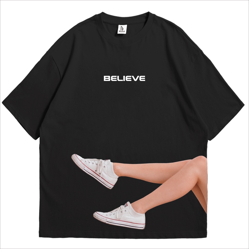 BELIEVEDIAGEMSAE - Oversized Tshirt White Shoes Kaos Oversize Pria dan Wanita