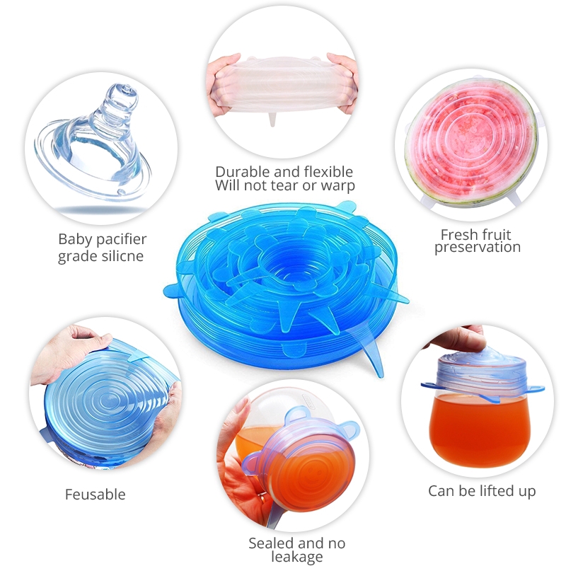6Pcs Silicone Lids Durable Reusable Pot And Bowl Cup Food Saving Container Heat Resisting