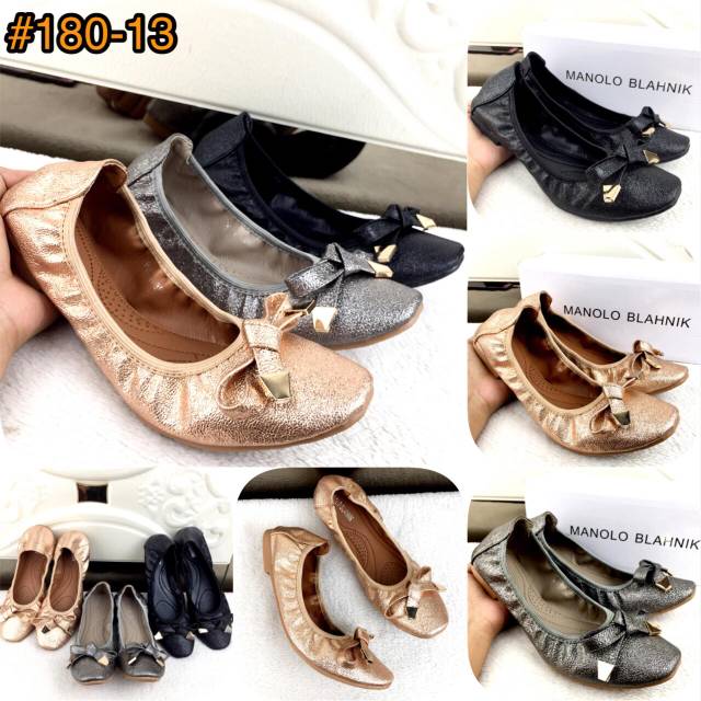 #180-13 New Arrival Manolo Blahnik Glitter Ribnon Flat Shoes SS18