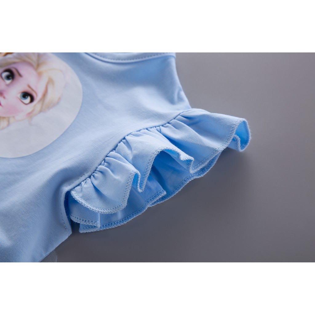 Dress anak perempuan frozen  motif aisha & anna kerudung bahan cotton gaun princess anak cewe import-6