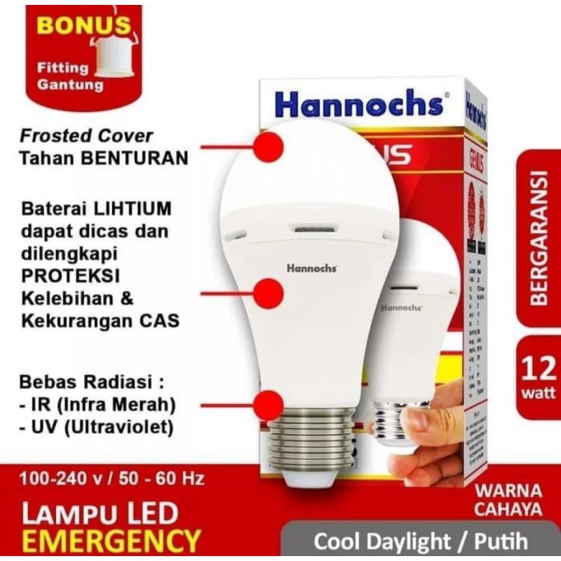 LAMPU EMERGENCY LED HANNOCH GENIUS 12W 12WATT 12 W / LAMPU LED HANNOCH GENIUS 12W 12WATT 12 W 12 WAT