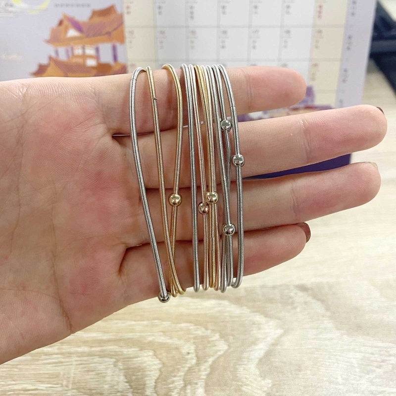 Siy 10pcs / Set Gelang Tangan Tumpuk Bahan Carbon Steel Warna Rose Gold Untuk Wanita