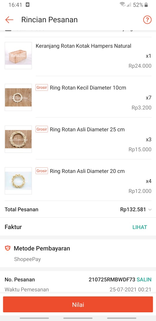 Keranjang Rotan Kotak Hampers Natural