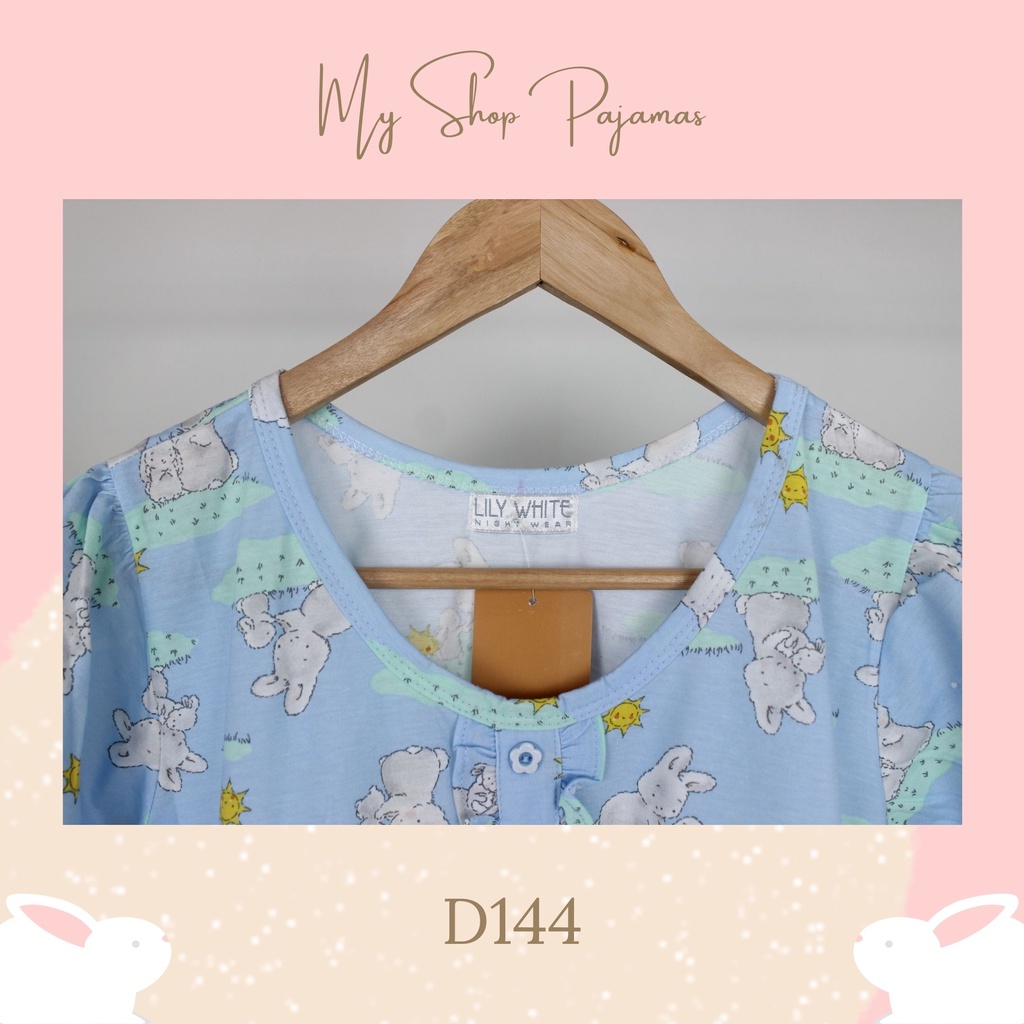PIYAMA BABYDOLL WANITA TANGAN LENGAN PENDEK CELANA 3/4 LILY WHITE BAJUTIDUR DEWASA SLEEPWEAR PAJAMAS SPECIAL EDITION HPLW-D144 Biru