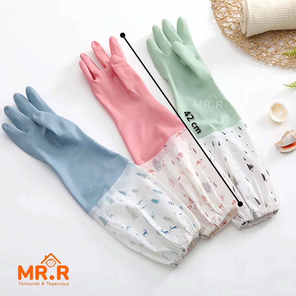 Sarung Tangan Karet Cuci Piring Baju Panjang Lateks Anti Air Tebal Rubber Gloves Latex Waterproof