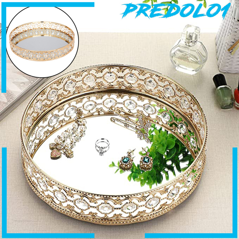 [PREDOLO1]Mirrored Crystal Vanity Makeup Tray Jewelry Organizer Decorative Tray Home