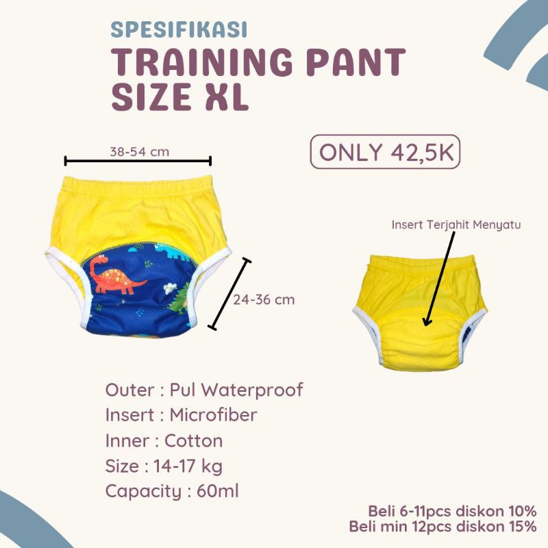 Clodi Training Pants Pipis Bayi Anak Celana Dalam Tatur Popok Cloth Diapers Ukuran XL BB 14- 17 Kg