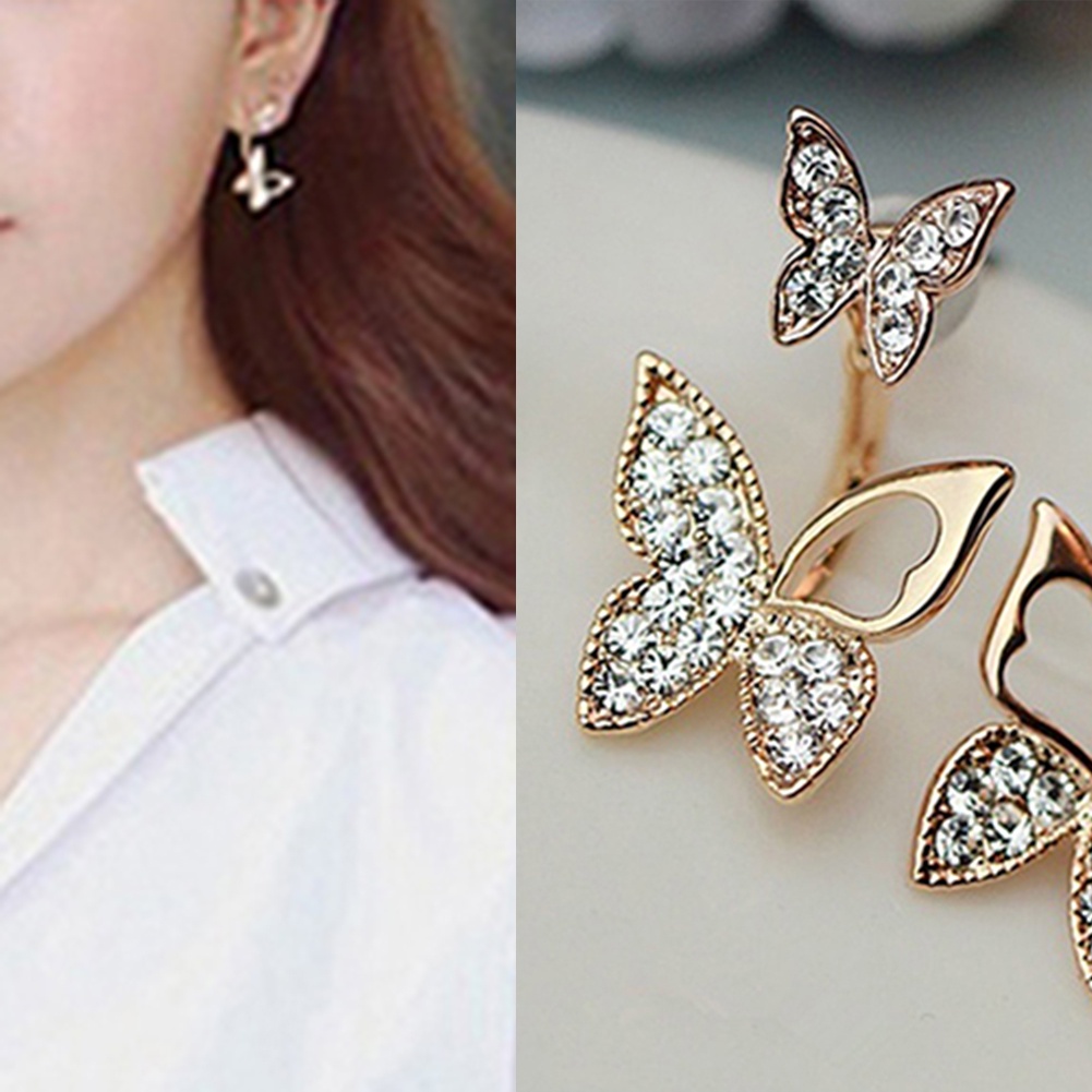 Hu Hu Hu Hu Hu Alat Bantu Pasang Kacamata♡ Anting Tusuk Model Kupu-Kupu Dengan Berlian Imitasi Untuk Wanita