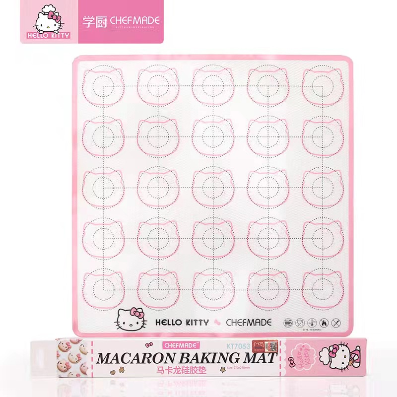 Hello Kitty 27 x 27 Cm Chefmade KT7053 Macaron Silicone Baking Mat Silpat Silikon Silmat Ovenable Tahan Panas Warna Pink