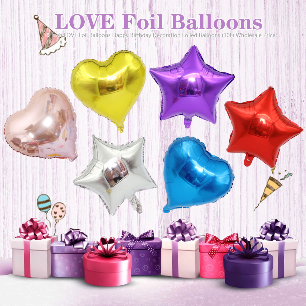 Balon Foil Bentuk Hati Dan Bintang Ukuran 18 Inch Untuk Dekorasi Pesta Ulang Tahun / Pernikahan