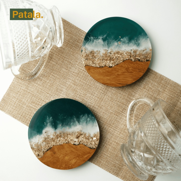 Sea Series Coaster (Custom Tatakan Gelas Kayu dan Resin)