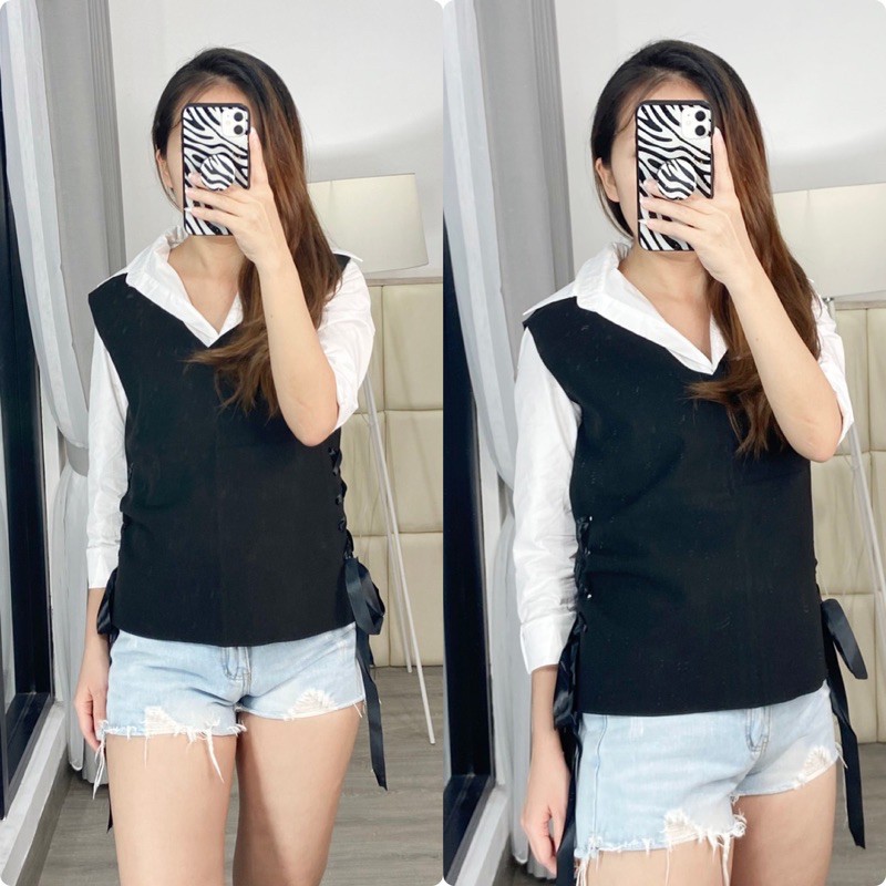 setelan import / outer + kemeja katun putih