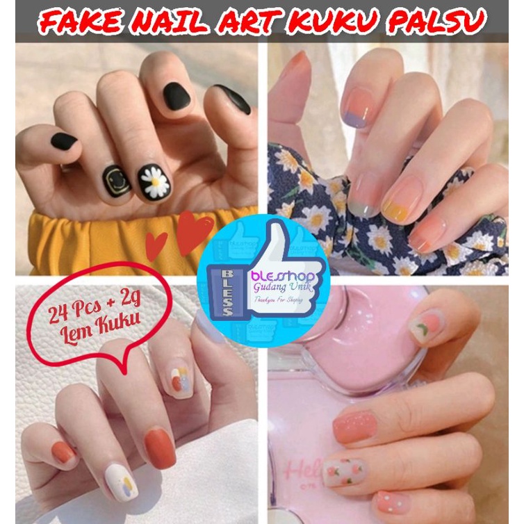 Kuku Palsu Panjang Pendek Wedding Fake Nail Art 3D Free Lem Kuku
