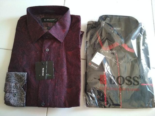 Kemeja Batik Printing Alisan Slimfit Motif Jaring Lengan Panjang